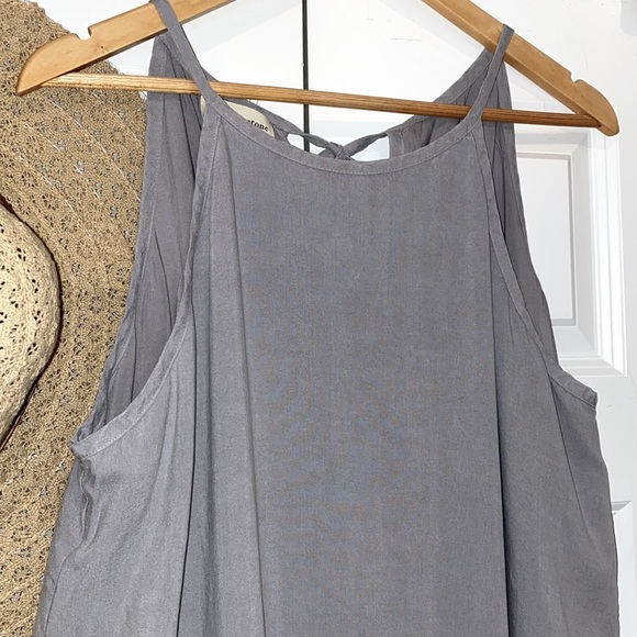 Cloth & Stone Minimalist Frayed Hem Mini Halter Swing Dress in Gray Size XL - Picture 2 of 11